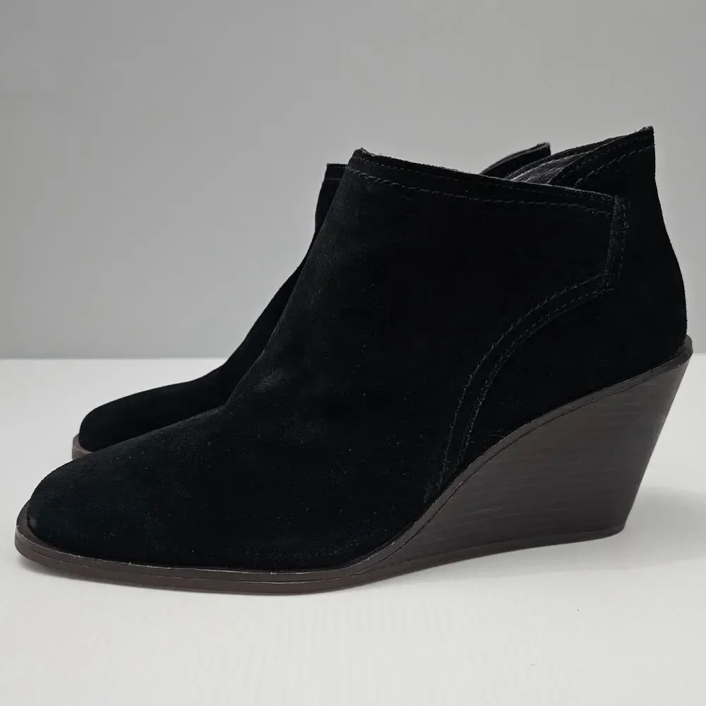 Lucky Brand Macawi Wedge Ankle Bootie Womens 9 Black Suede Square Toe Casual